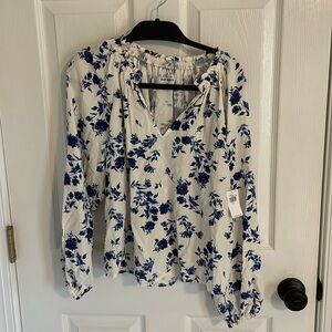 NWT Old Navy Ruffled Split-Neck Top in Blue Floral, size XS